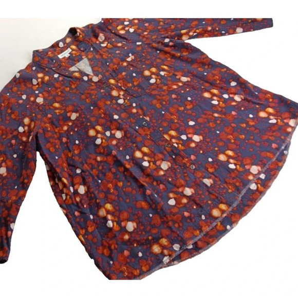 Westbound Boho Rugged Printed Raw Hem 3/4 Sleeve Button Up Rustic Tencel Medium - Picture 5 of 11